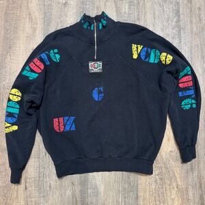 Vintage Maser Quarter Zip Graphic Sweatshirt‎ Mens Black Cotton Austria Medium